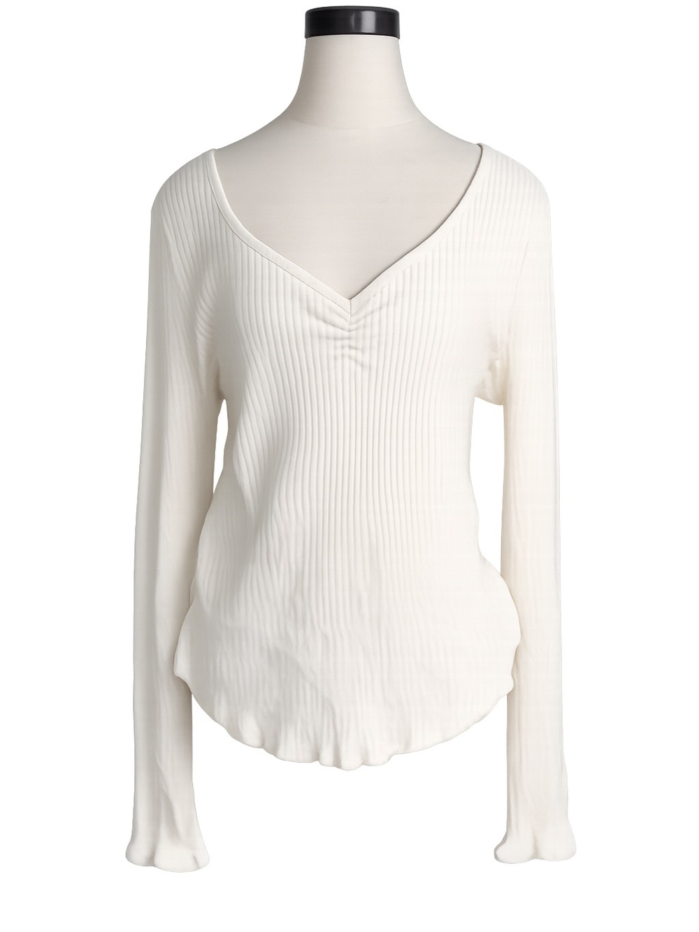T.La Cream Ribbed V-Neck Long Sleeve Top